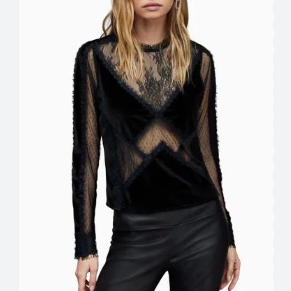 Allsaints Mila Black Velvet Top